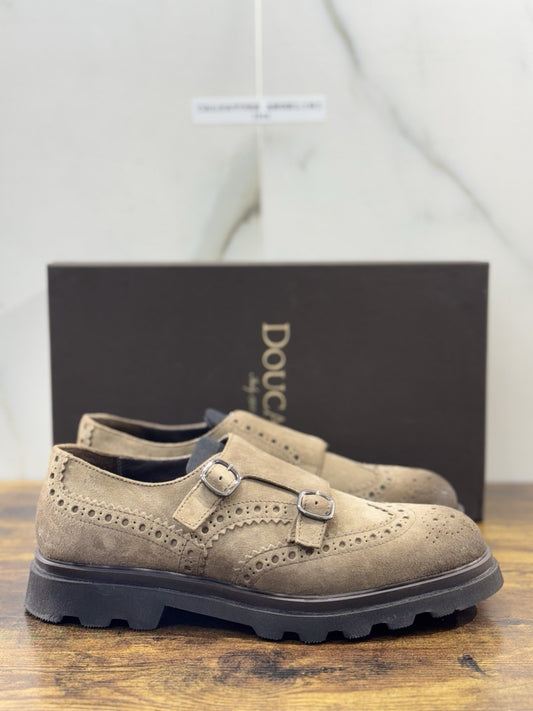 Doucal’s Scarpa Uomo Doppia Fibbia Suede Cacao Luxury Men Doucal’s Shoes 42.5