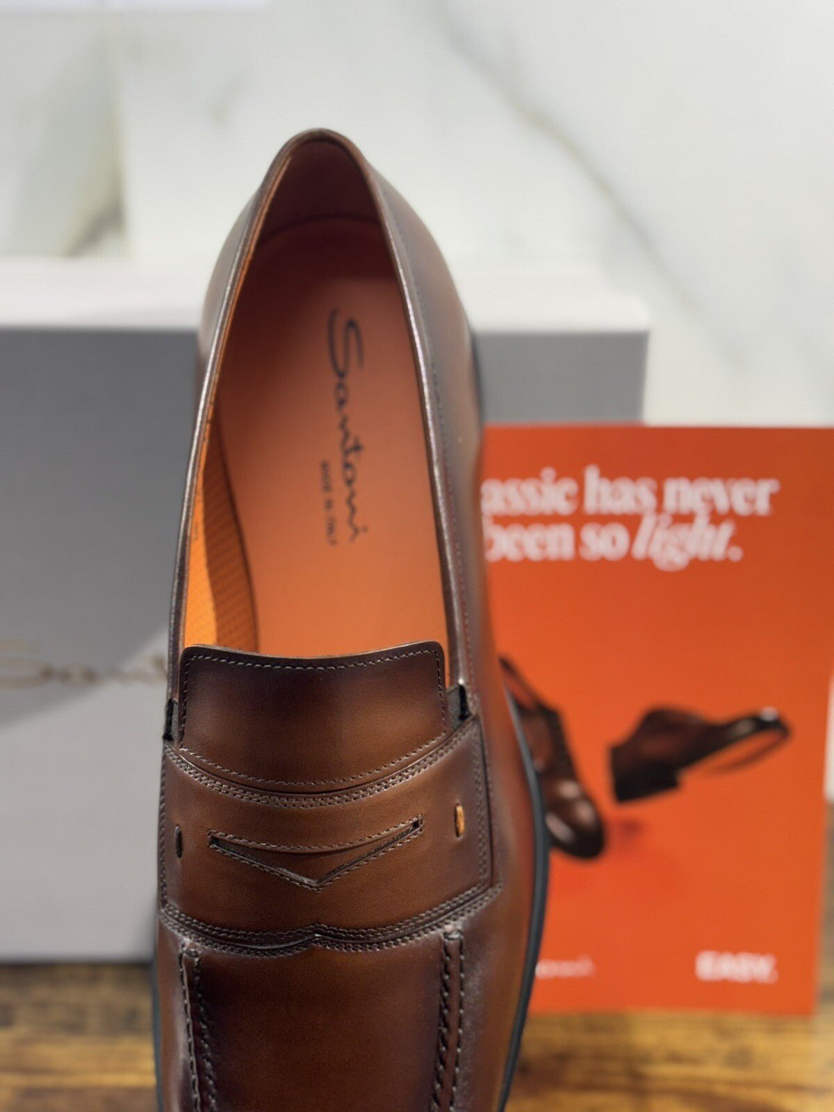 Santoni Scarpa Uomo Mocassino   Pelle Brown   Luxury  Santoni Extra Light 44.5