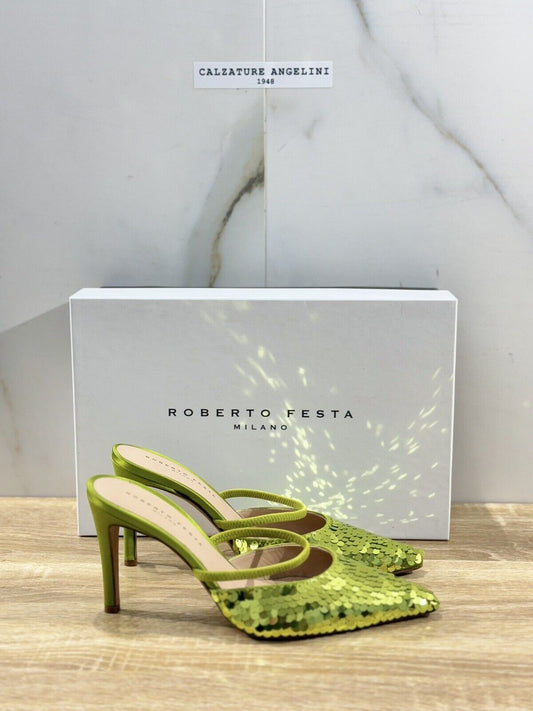 Roberto Festa Milano Scarpa Donna Podik  Raso Verde   Luxury Shoes 36