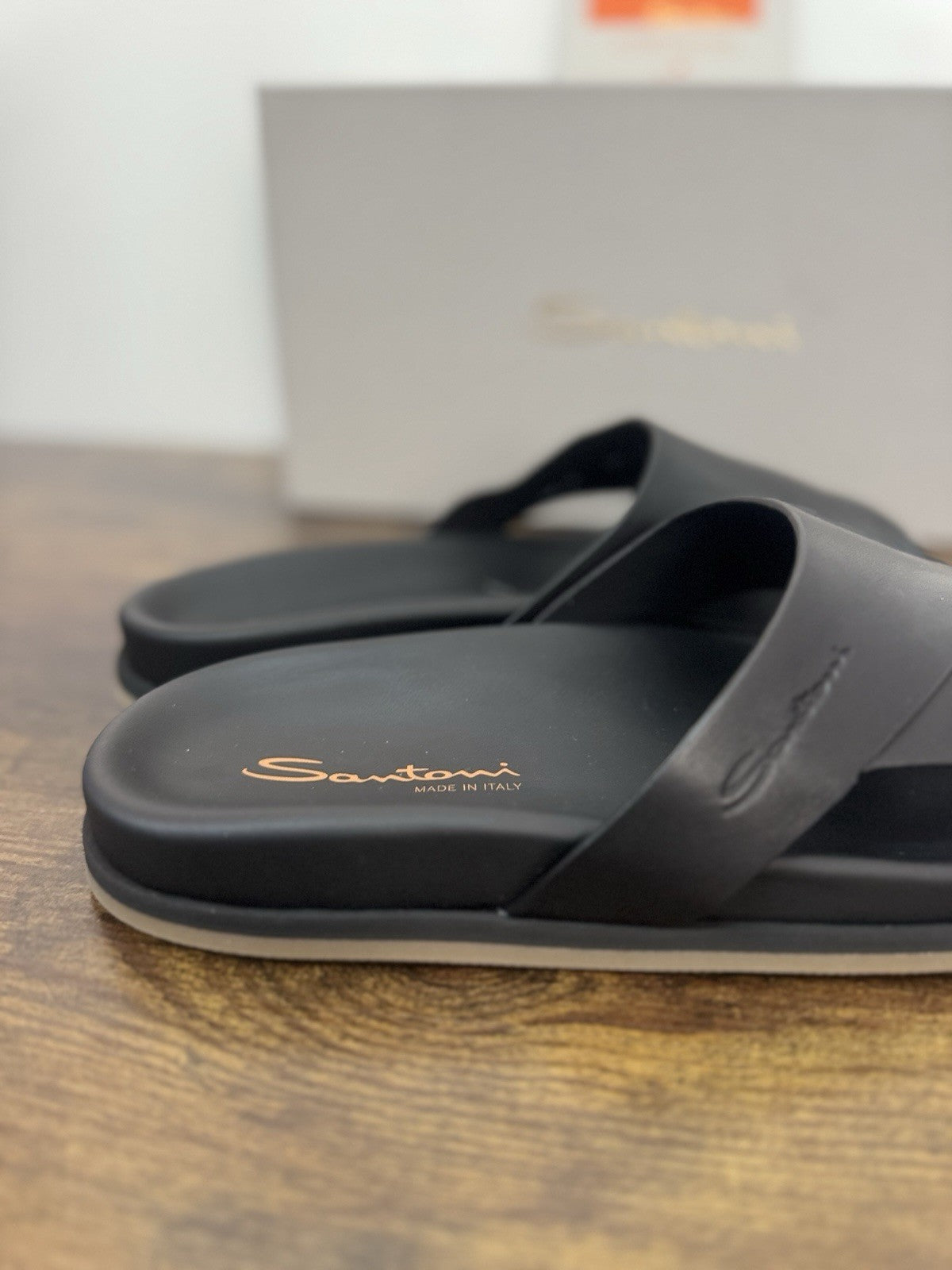 Santoni Sandalo Pelle Nera Luxury Santoni Sandal Uomo 43
