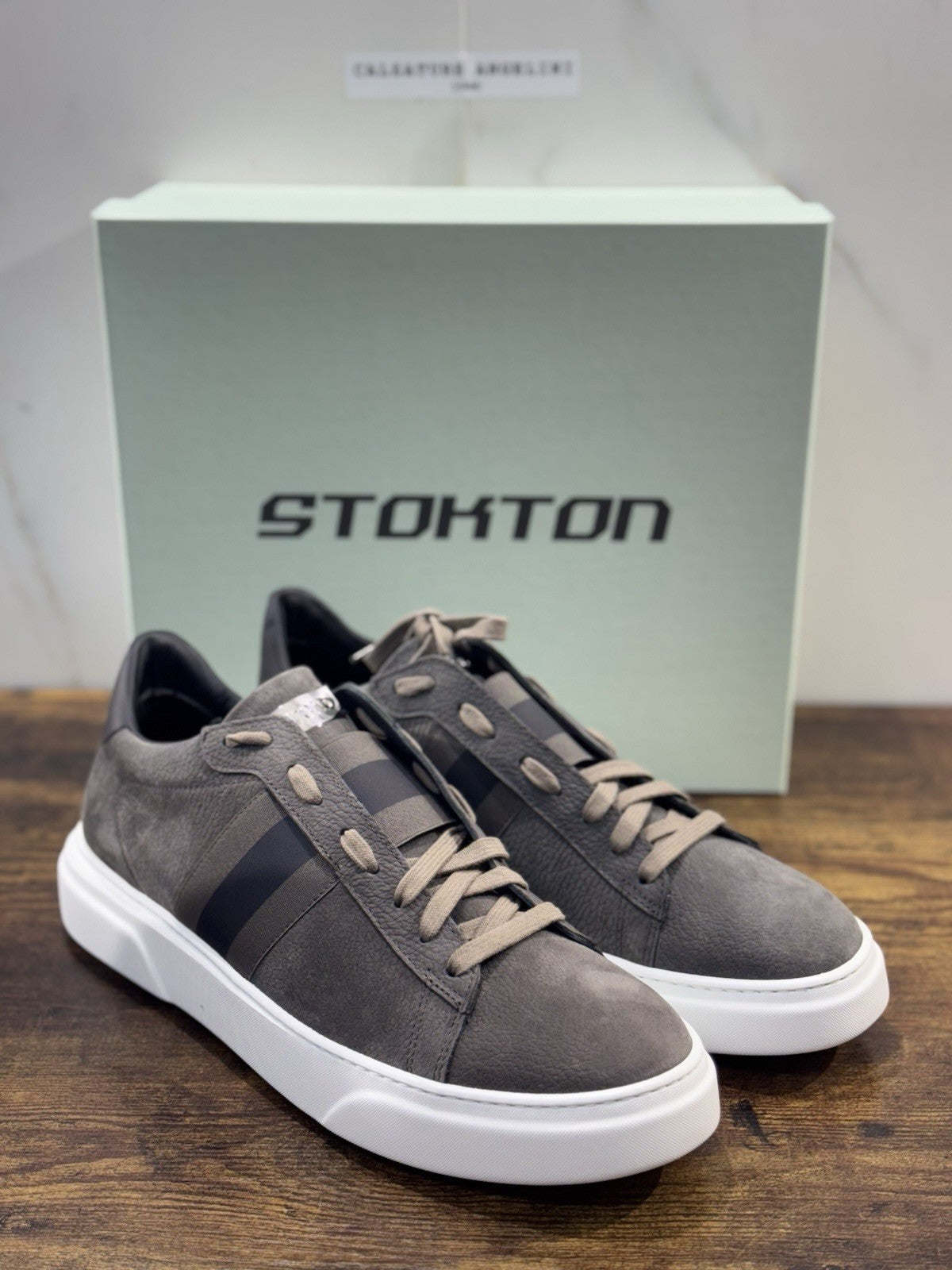Stokton Sneaker Pelle Nabuk Grey 100% Made In Italy Uomo 45