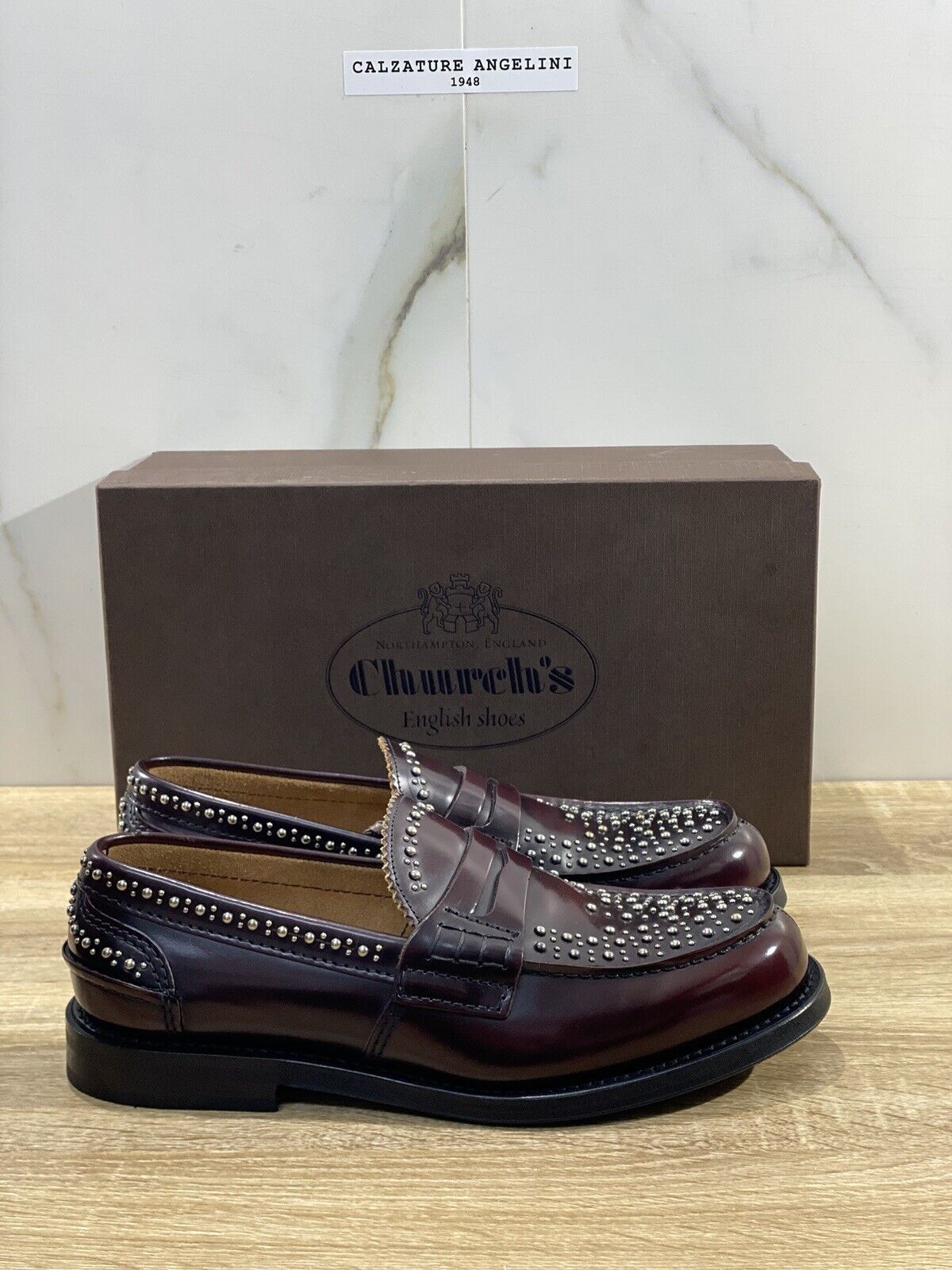 Church’s Mocassino Uomo pembrey met Pelle burgundy borchie limited Luxury 41.5