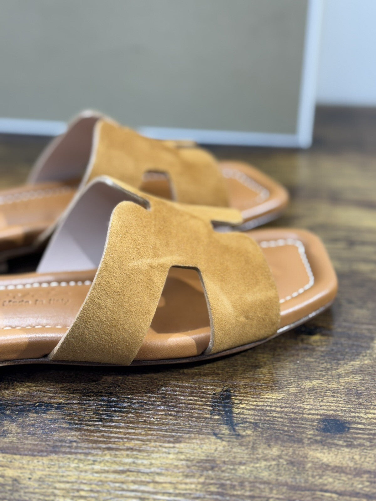 Capri Sandalo Donna In Suede Cuoio       Fatto A Mano In Italia Fondo Cuoio 37