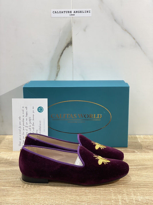 Calitas Mocassino Donna in velvet vino luxury handmade woman shoes 37