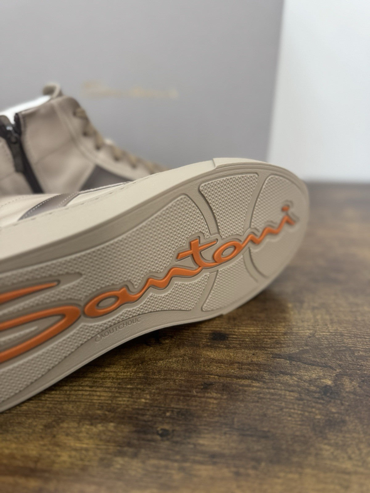 Santoni High Top Sneaker Pelle Super Soft Beige Casual Luxury Uomo 41.5