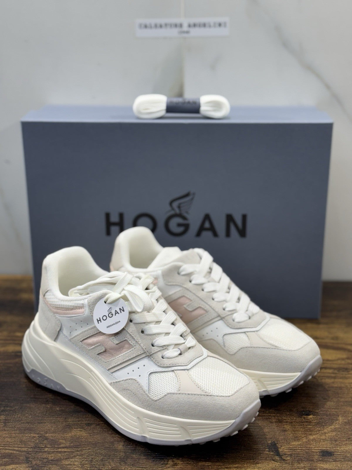 Hogan H669 Sneaker Pelle Bianca Light Pink  Memory Foam Scarpa Hogan Donna 36.5