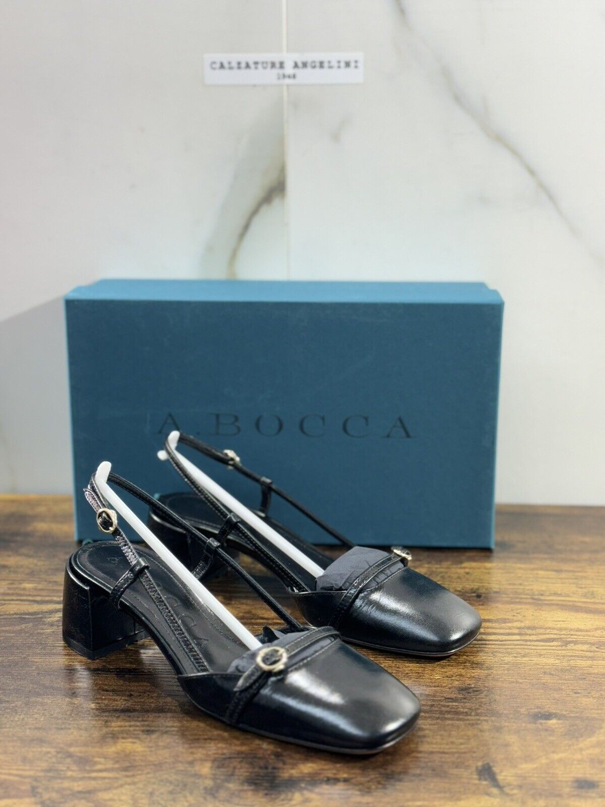 A.Bocca Two For Love Sling Back  Donna Pelle  Nero     Tacco Luxury Handmade 36