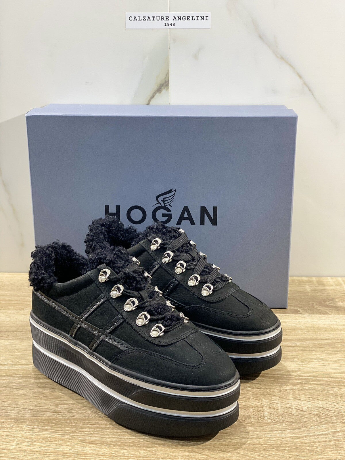 Hogan H449 sneaker Donna maxy zeppa extra light Nero pelle 36