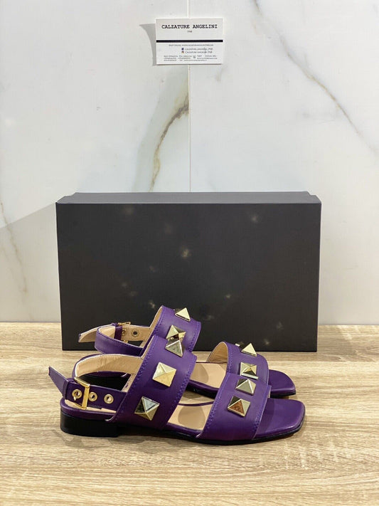 Roberto Botticelli sandalo donna in pelle Viola Borchie luxury woman sandal 39