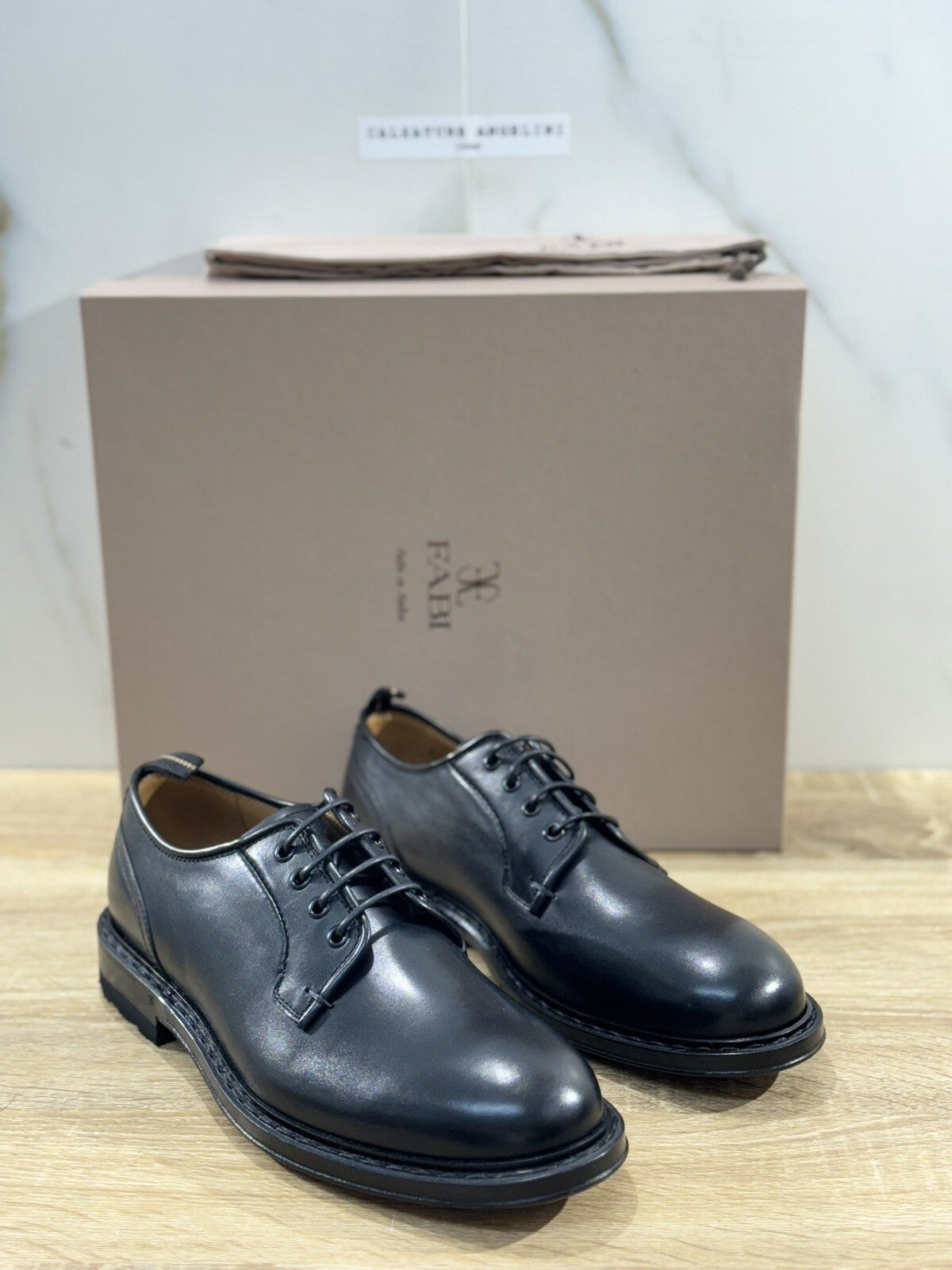 Fabi Scarpa Derby Uomo Pelle Nera Luxury Handmade Fabi Handmade Lace Up 41