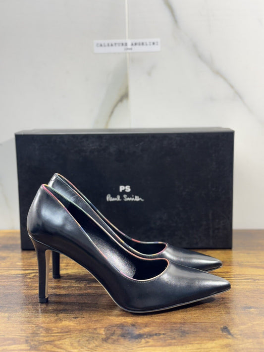 Paul Smith Decollete’ Icon Blanche In Pelle Nera Con Tacco 38.5