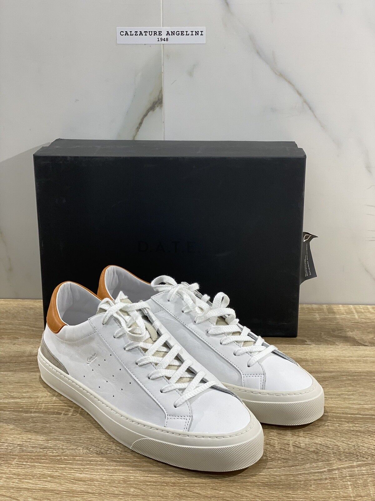 D.A.T.E Sonica Uomo  sneaker Pelle White Orange Casual Shoes 45