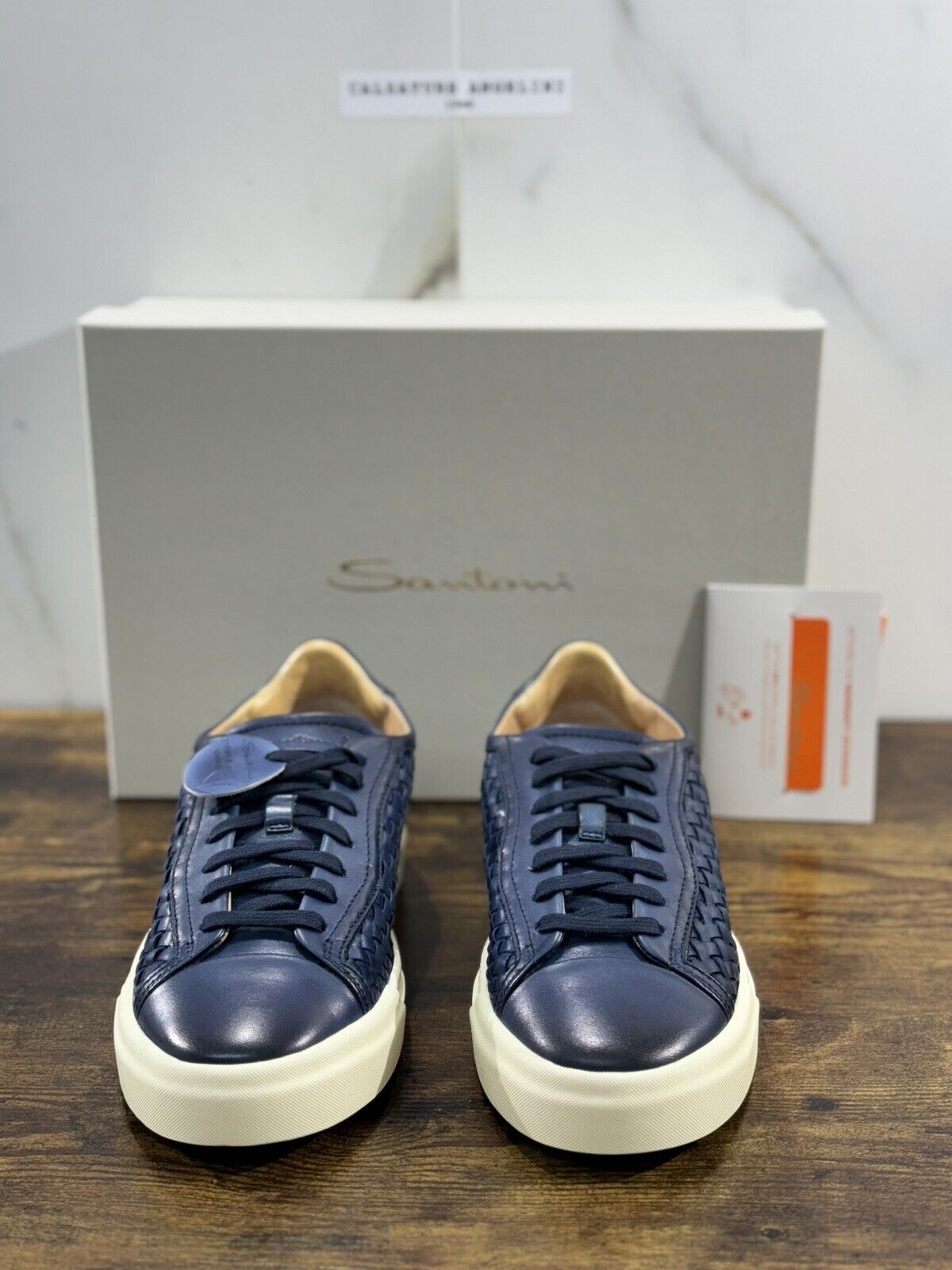 Santoni Sneaker Uomo Icon Pelle Blu Intreccio Luxury Men Santoni Shoes Icon 39