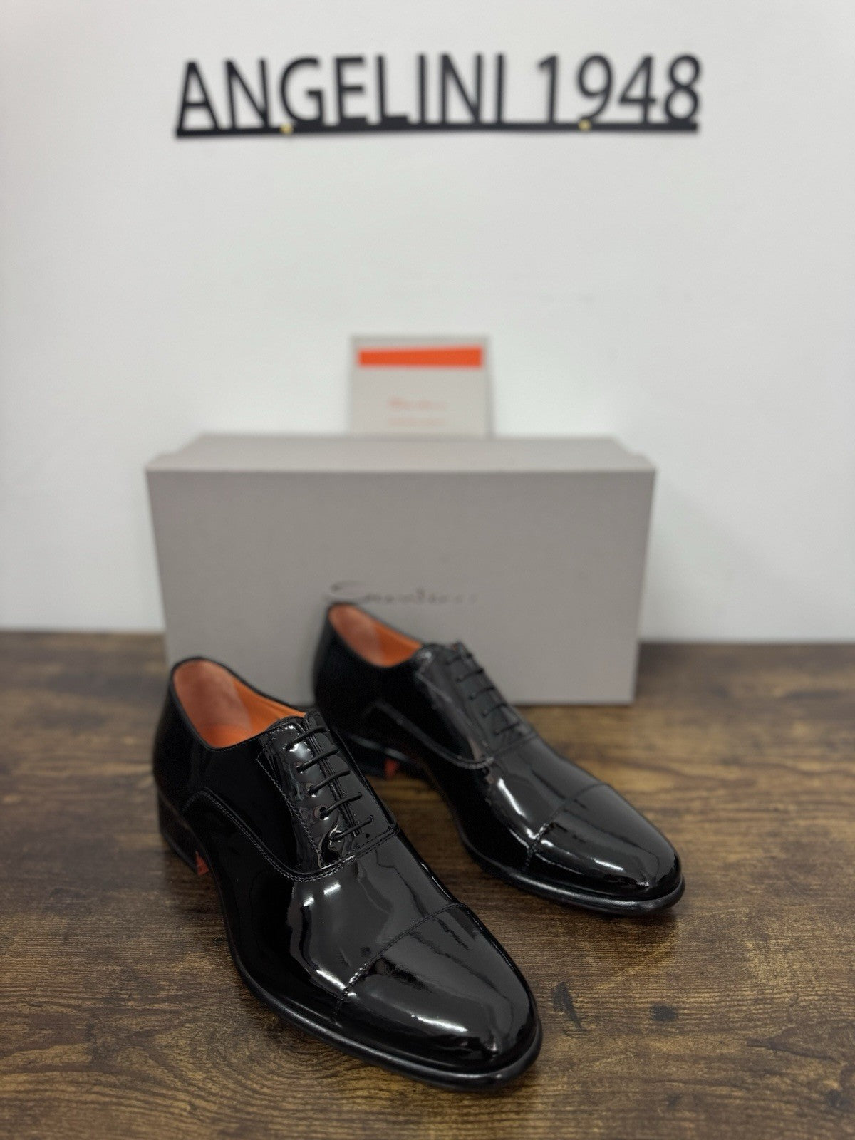 Santoni Oxford In Pelle Lucida Nero Luxury Santoni Scarpa Uomo 42.5