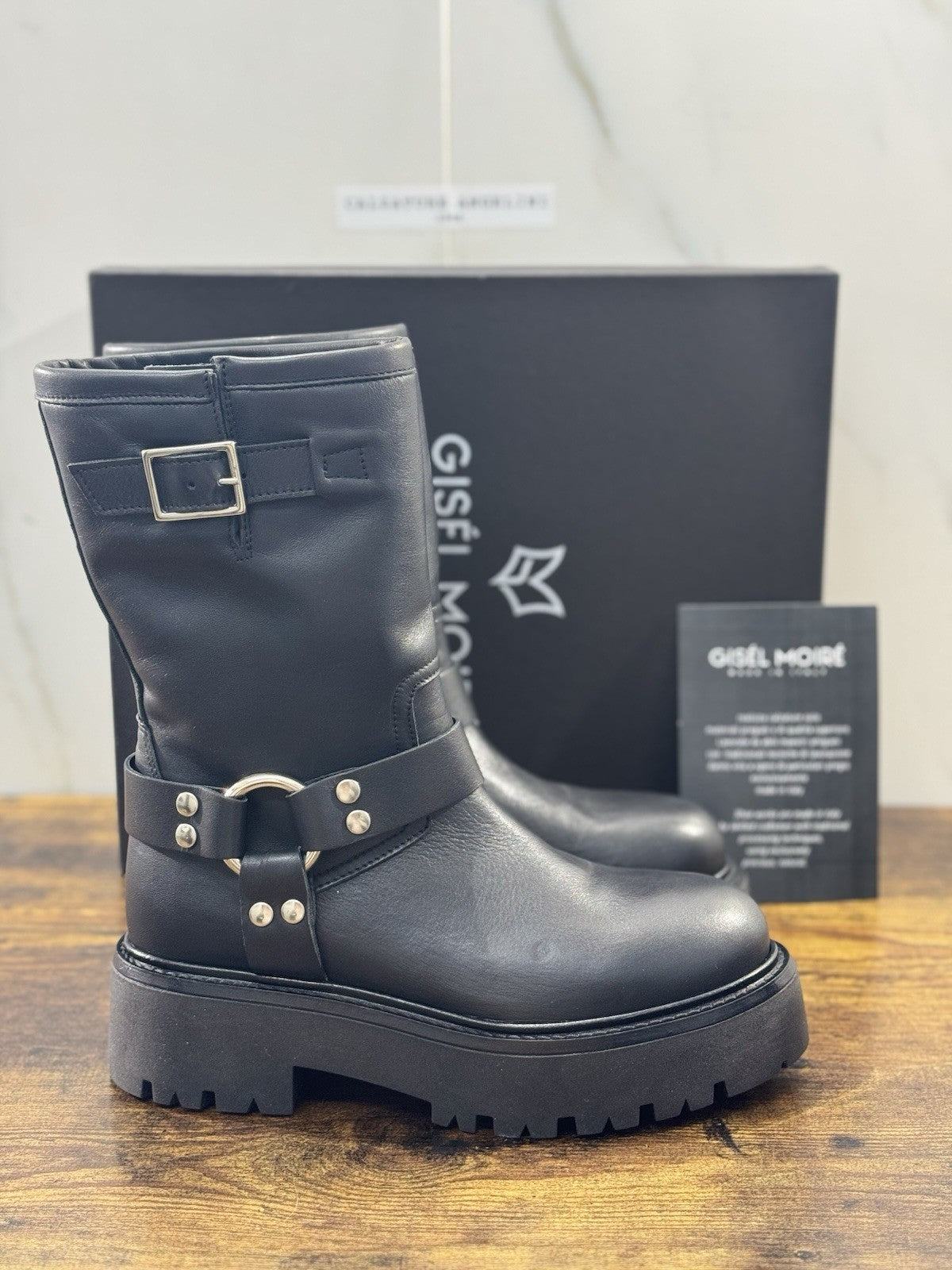 Gisel Moire’ Biker     Donna Pelle Nera Made In Italy 37