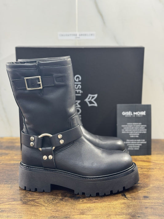 Gisel Moire’ Biker     Donna Pelle Nera Made In Italy 37
