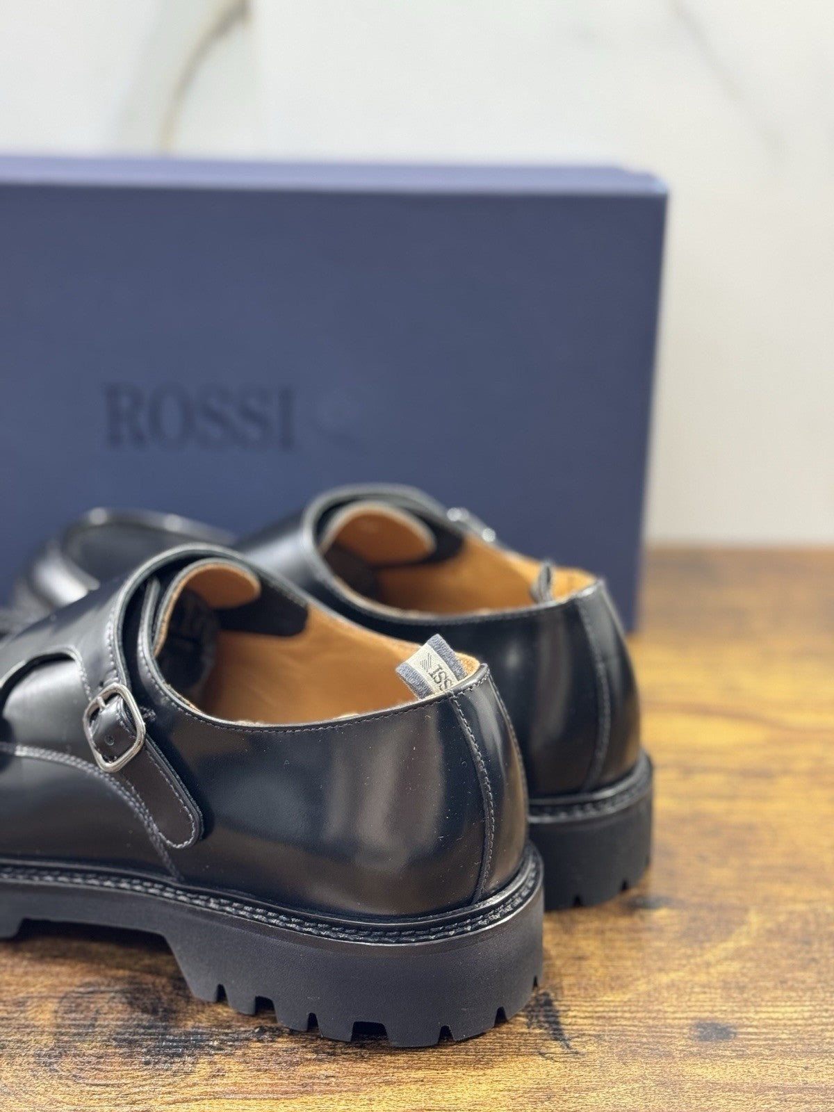 Rossi Scarpa Uomo Doppia Fibbia  Pelle Nera  Made In Italy Extra Light 40