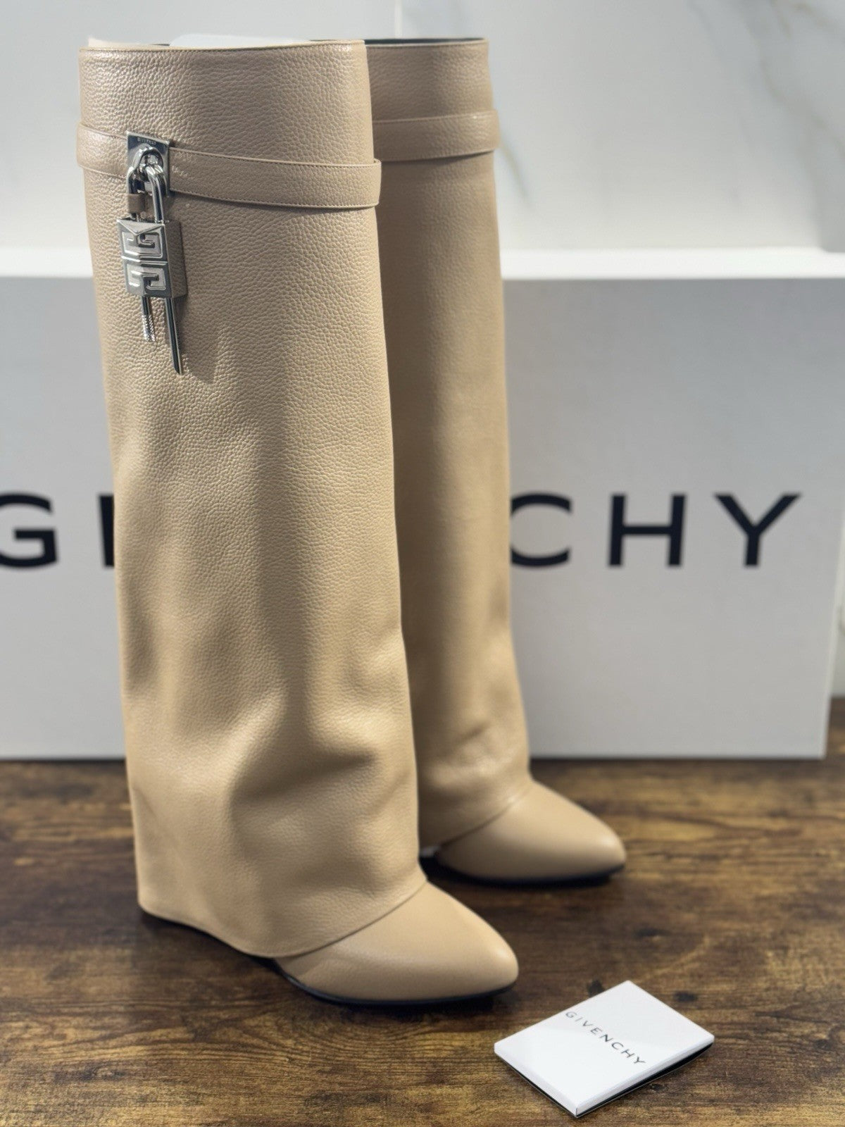 Givenchy Paris Shark Lock Pant Boots Beige Pelle Luxury Woman Boot 40