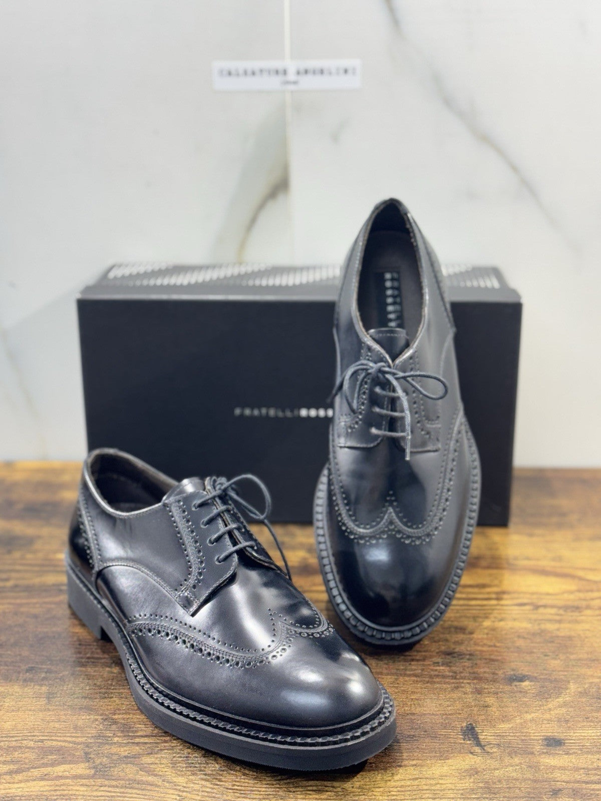 fratelli rossetti Scarpa Uomo Derby Brogue Nero Pelle Luxury Men Shoe 41.5