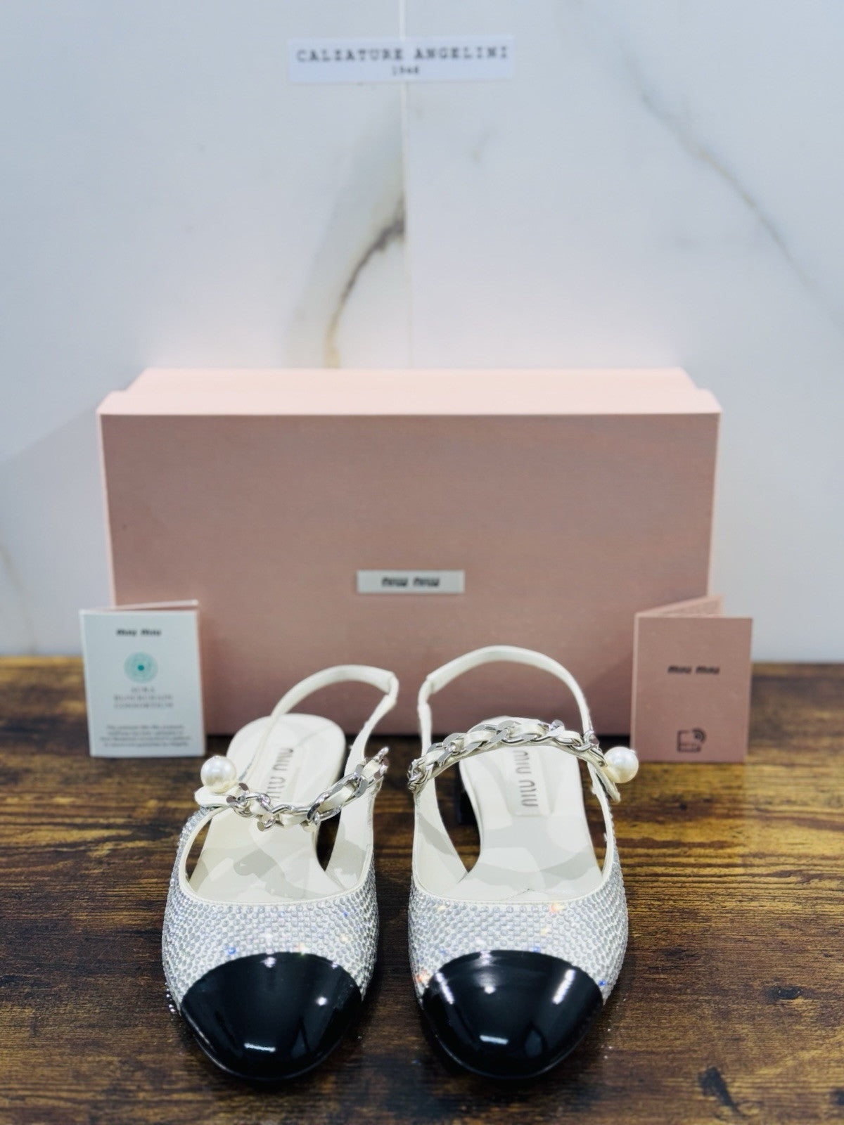 Miu Miu Crystal Slingback Pumps Ivory Black Luxury Miu Miu Woman Shoes 39