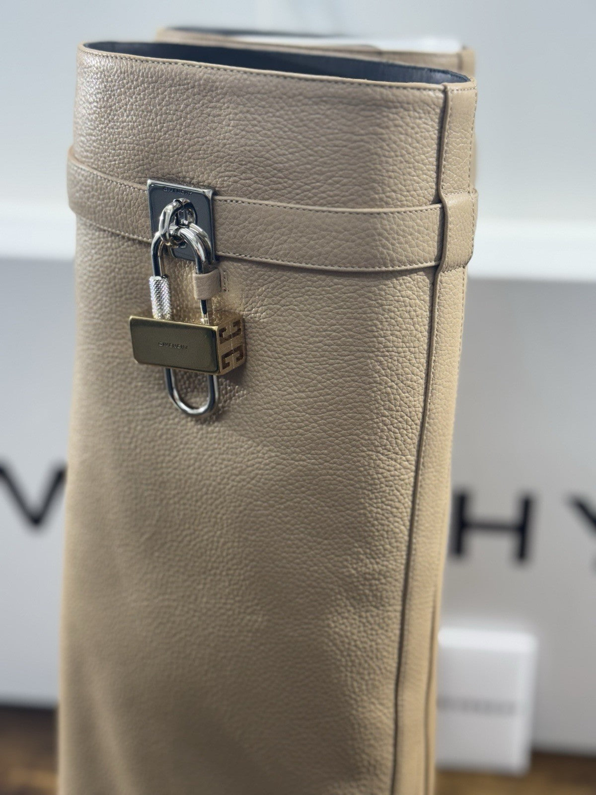 Givenchy Paris Shark Lock Pant Boots Beige Pelle Luxury Woman Boot 40