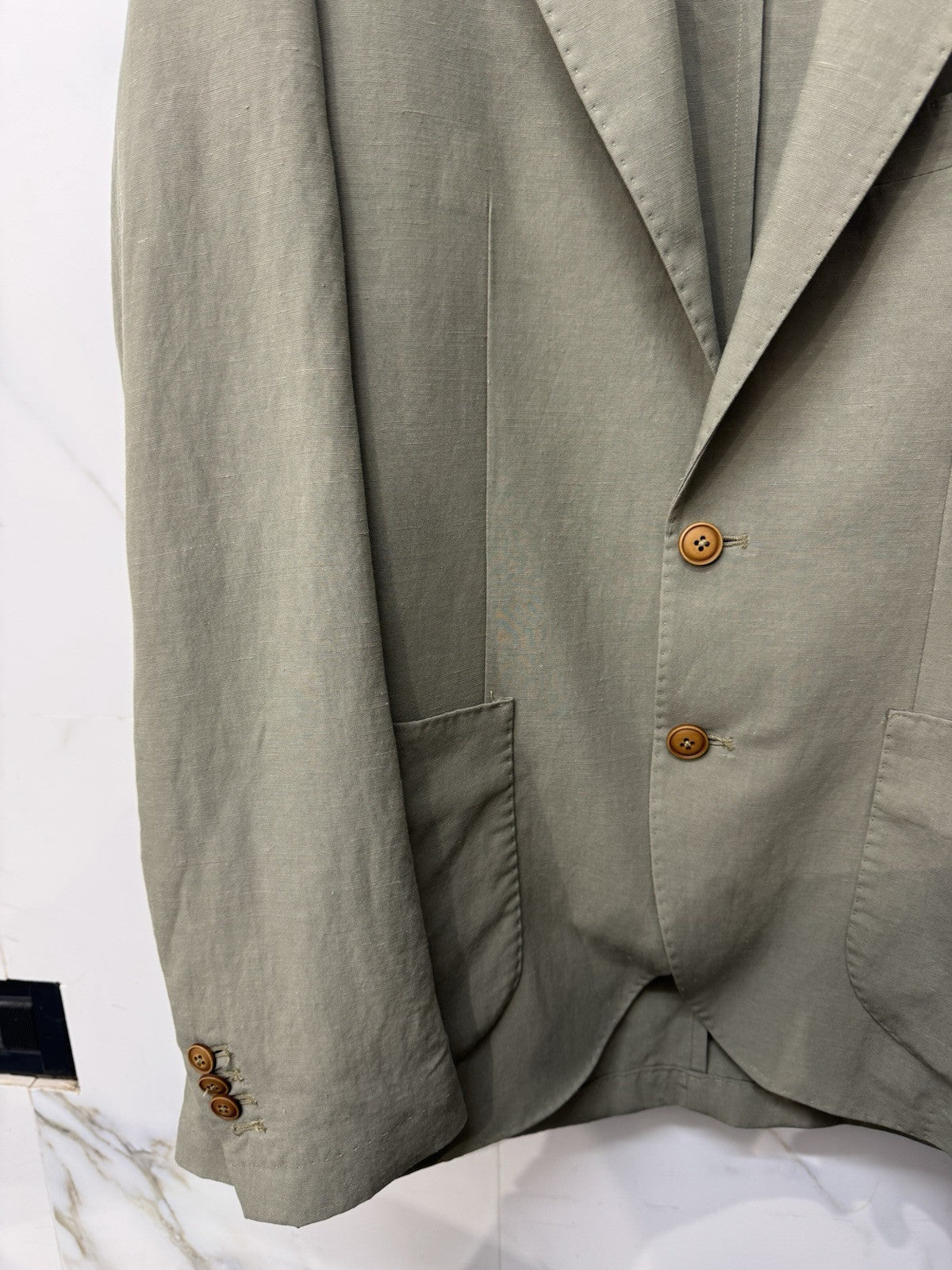 Twenty One Giacca Uomo 2 Bottoni  Verde Misto Lino Made In Italy 50