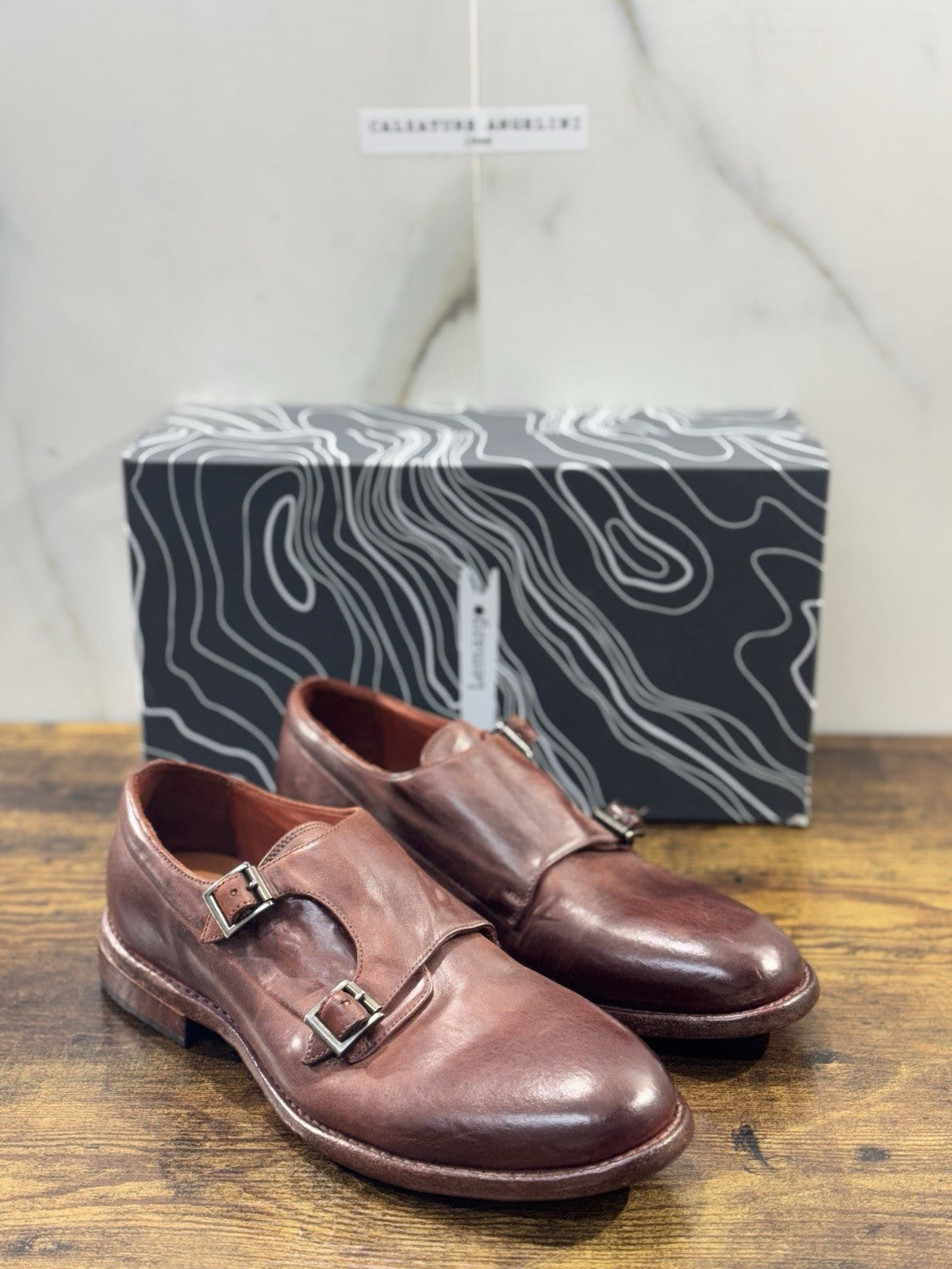 Lemargo Scarpa Uomo Doppia Fibbia Pelle Marrone Luxury Men Lemargo 41.5