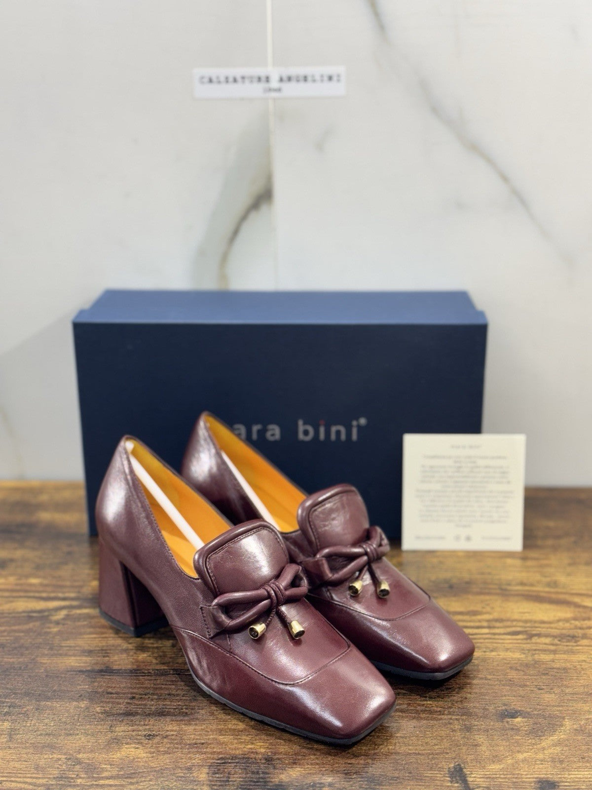 Mara Bini Mocassino  Donna Pelle Vinaccia Con Tacco Handmade Sacchetto 36.5