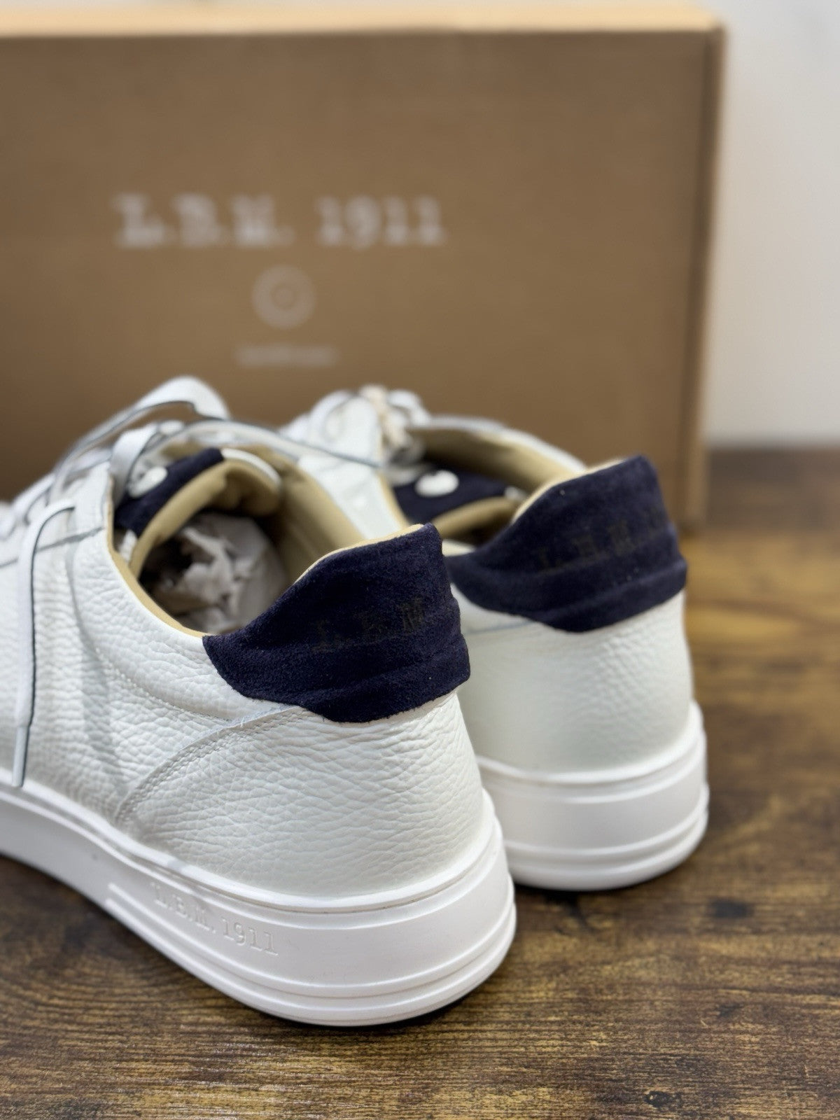 l.b.m. 1911 Sneaker Uomo Icon Pelle Bianca Blu Made In Italy 41
