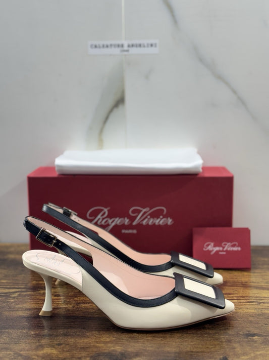 Roger Vivier Décolletés Slingback Viv' In The City in pelle Nero Luxury 36.5