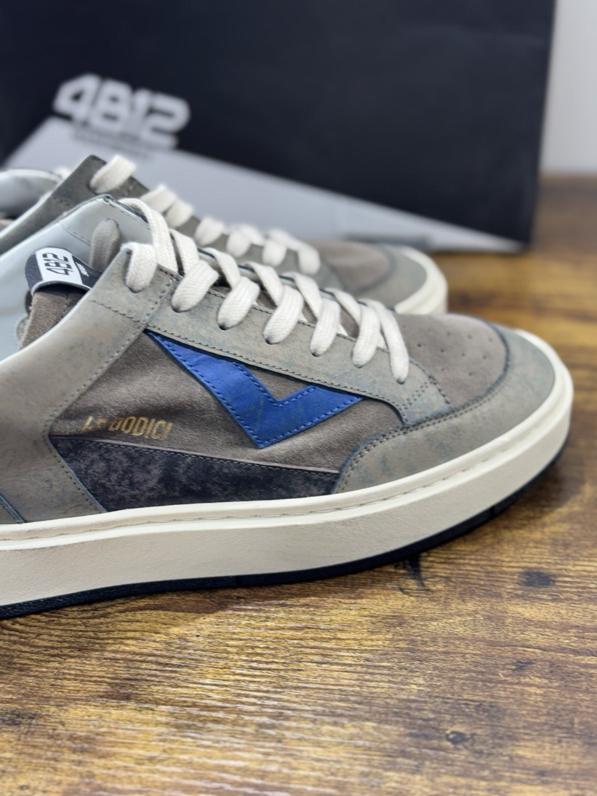 4B12 Sneaker Uomo Kyle  Pelle Beige Grey   Casual Shoe 44