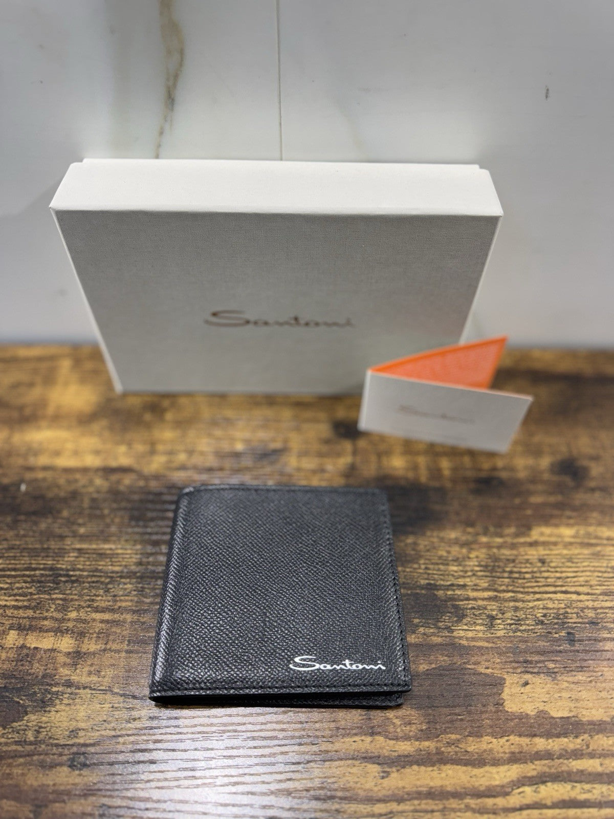 Portafoglio In Pelle Nera Bottolata Santoni Luxury Men Wallet Santoni 