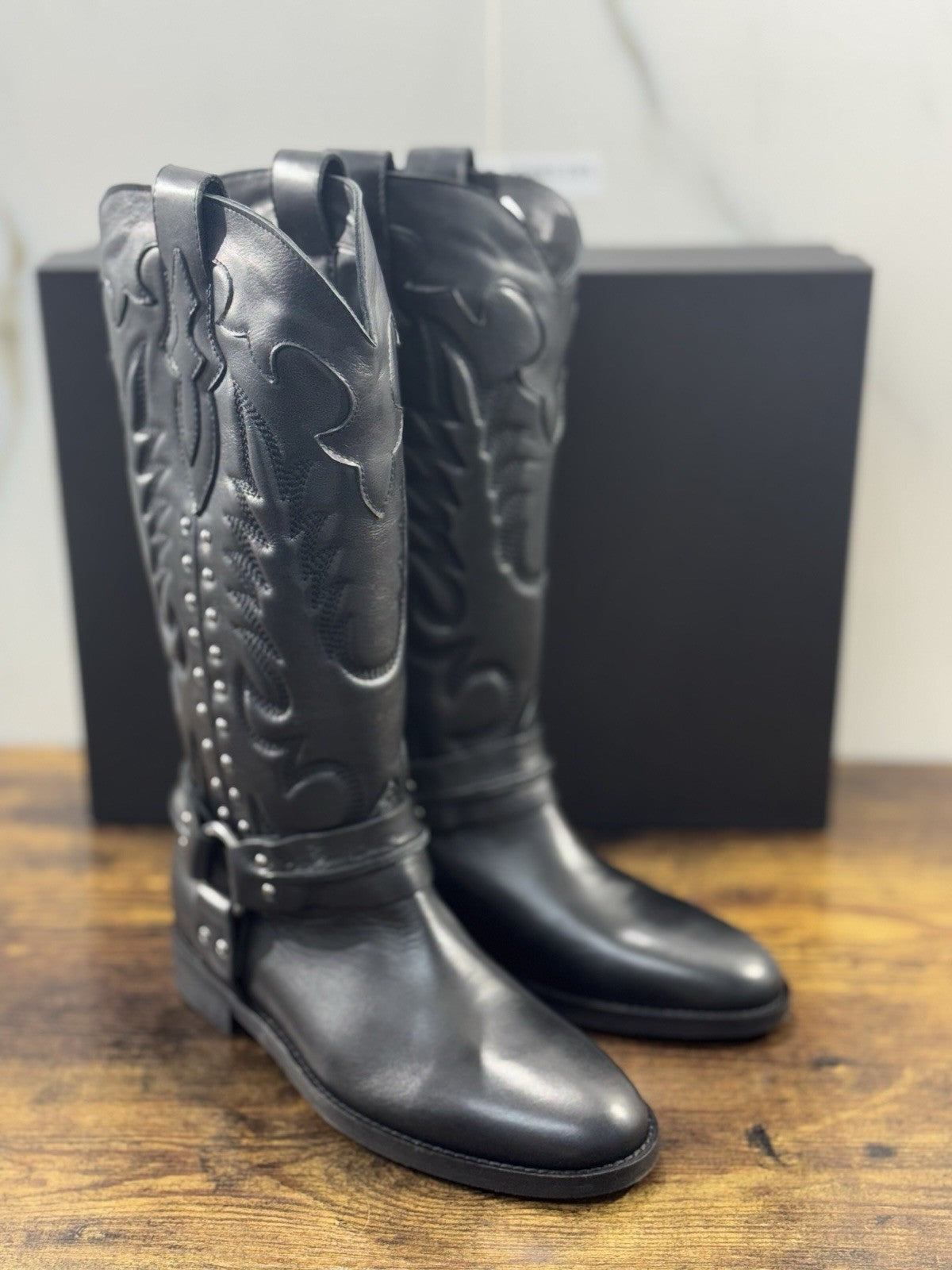 Gisel Moire’ Stivale   Donna Pelle Nera Made In Italy 39