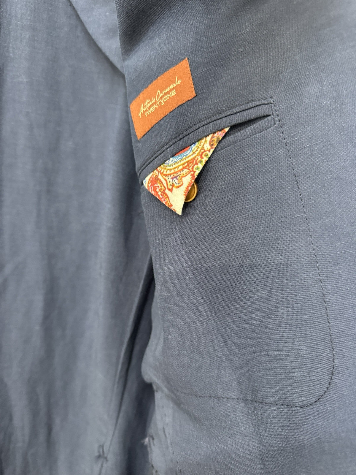 Twenty One Giacca Uomo 2 Bottoni  Blu  Misto Lino Made In Italy 48