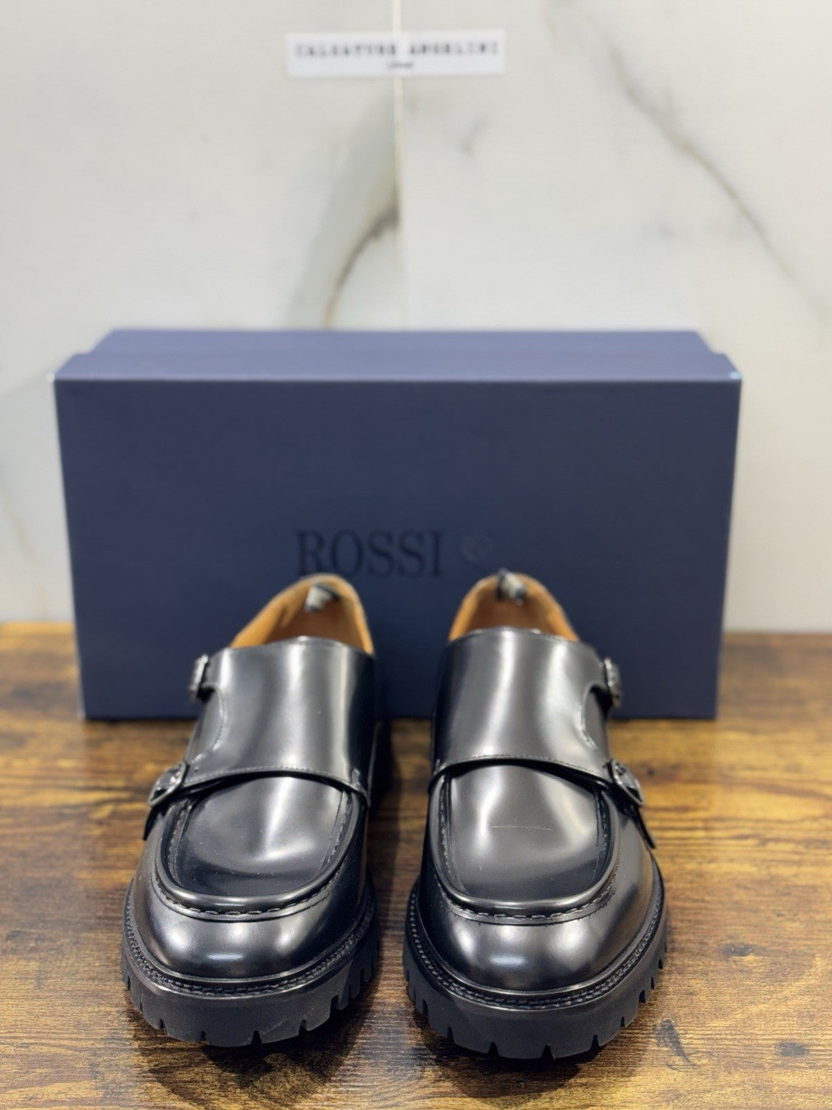 Rossi Scarpa Uomo Doppia Fibbia  Pelle Nera  Made In Italy Extra Light 40
