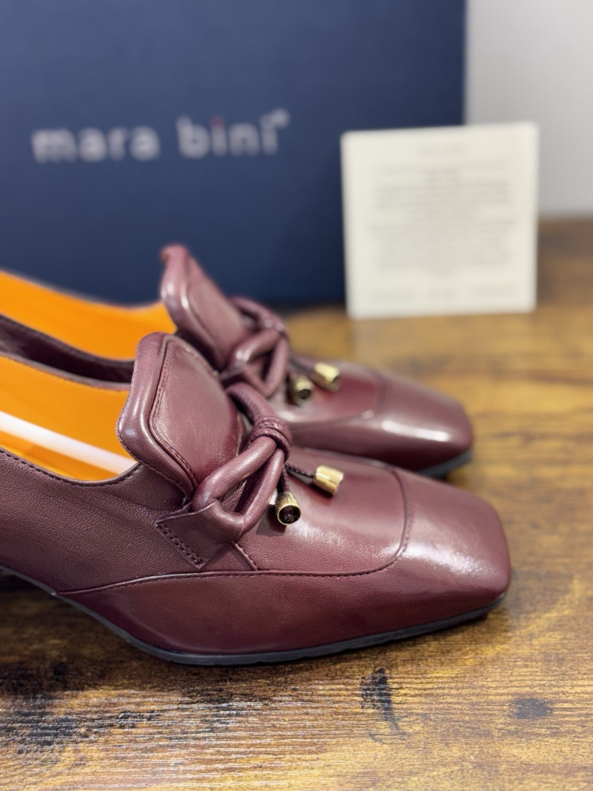 Mara Bini Mocassino  Donna Pelle Vinaccia Con Tacco Handmade Sacchetto 36.5