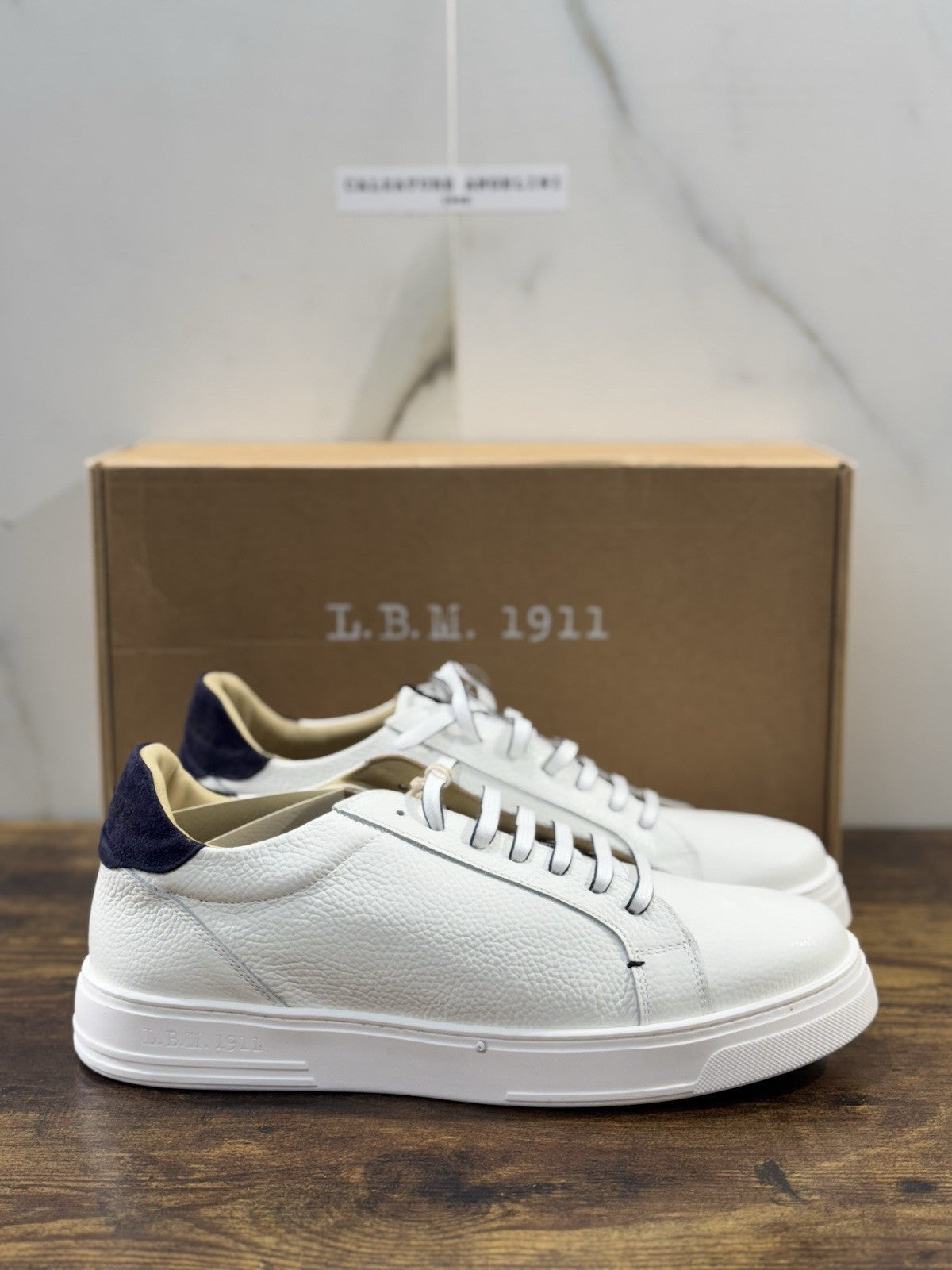 l.b.m. 1911 Sneaker Uomo Icon Pelle Bianca Blu Made In Italy 41