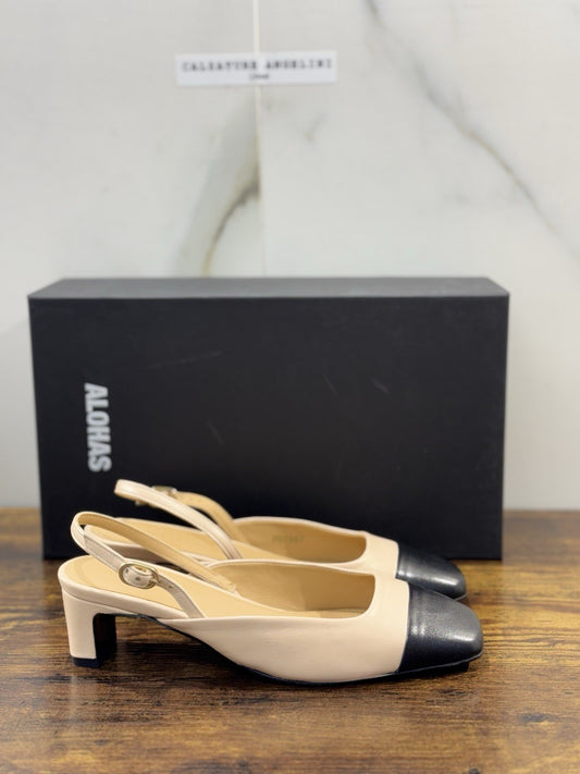 Alohas Sling Back  Donna Pelle Nero Crema     Casual Shoe Woman 36