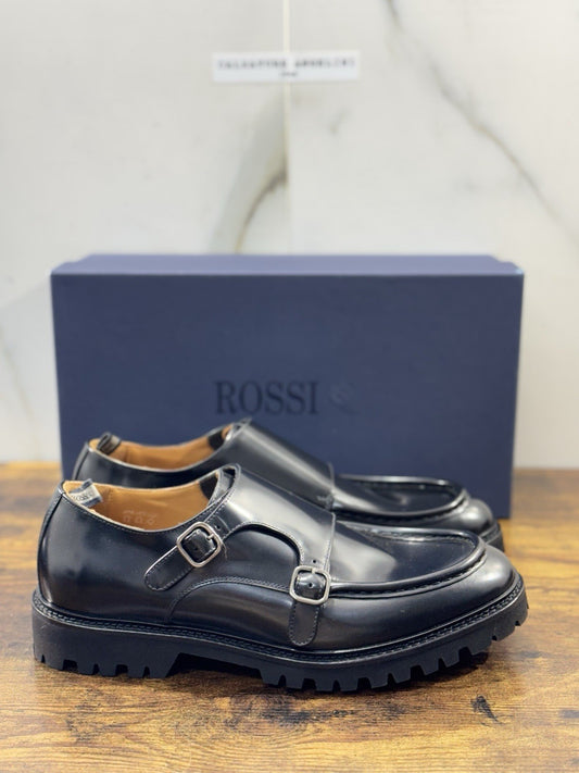 Rossi Scarpa Uomo Doppia Fibbia  Pelle Nera  Made In Italy Extra Light 40