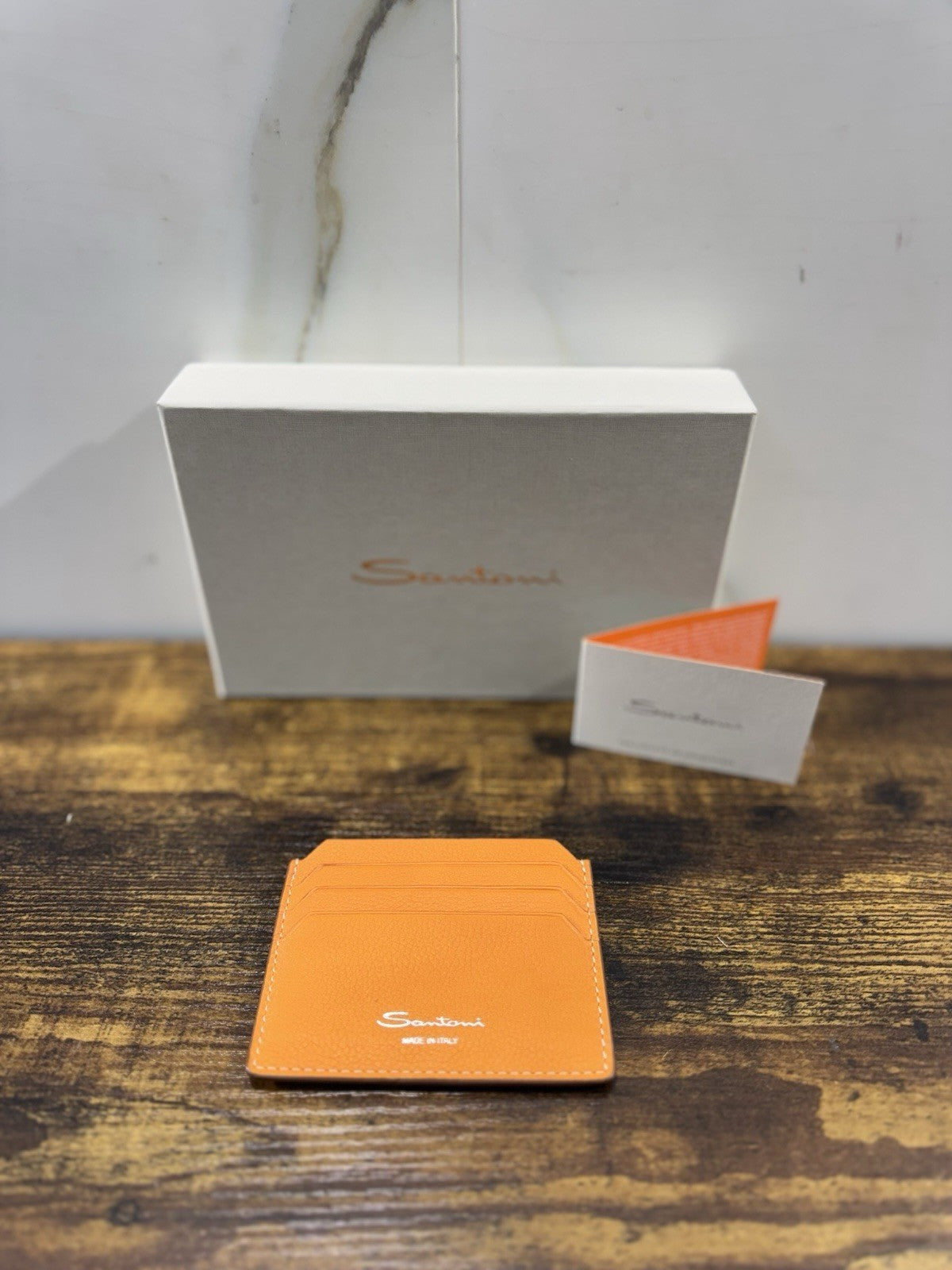 Porta Carte Di Credito Pelle Arancio    Santoni Luxury Men Wallet Santoni