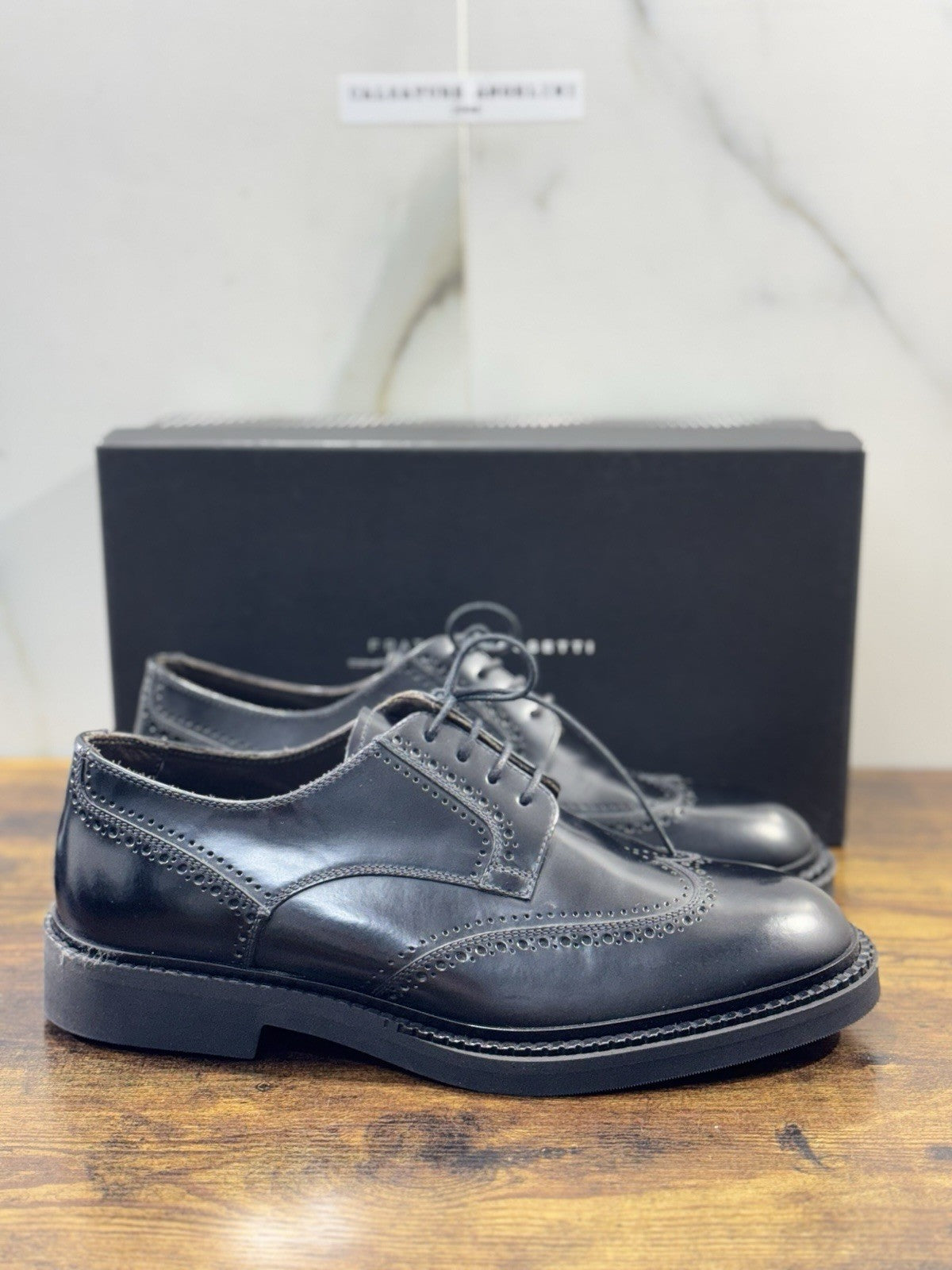 fratelli rossetti Scarpa Uomo Derby Brogue Nero Pelle Luxury Men Shoe 41.5