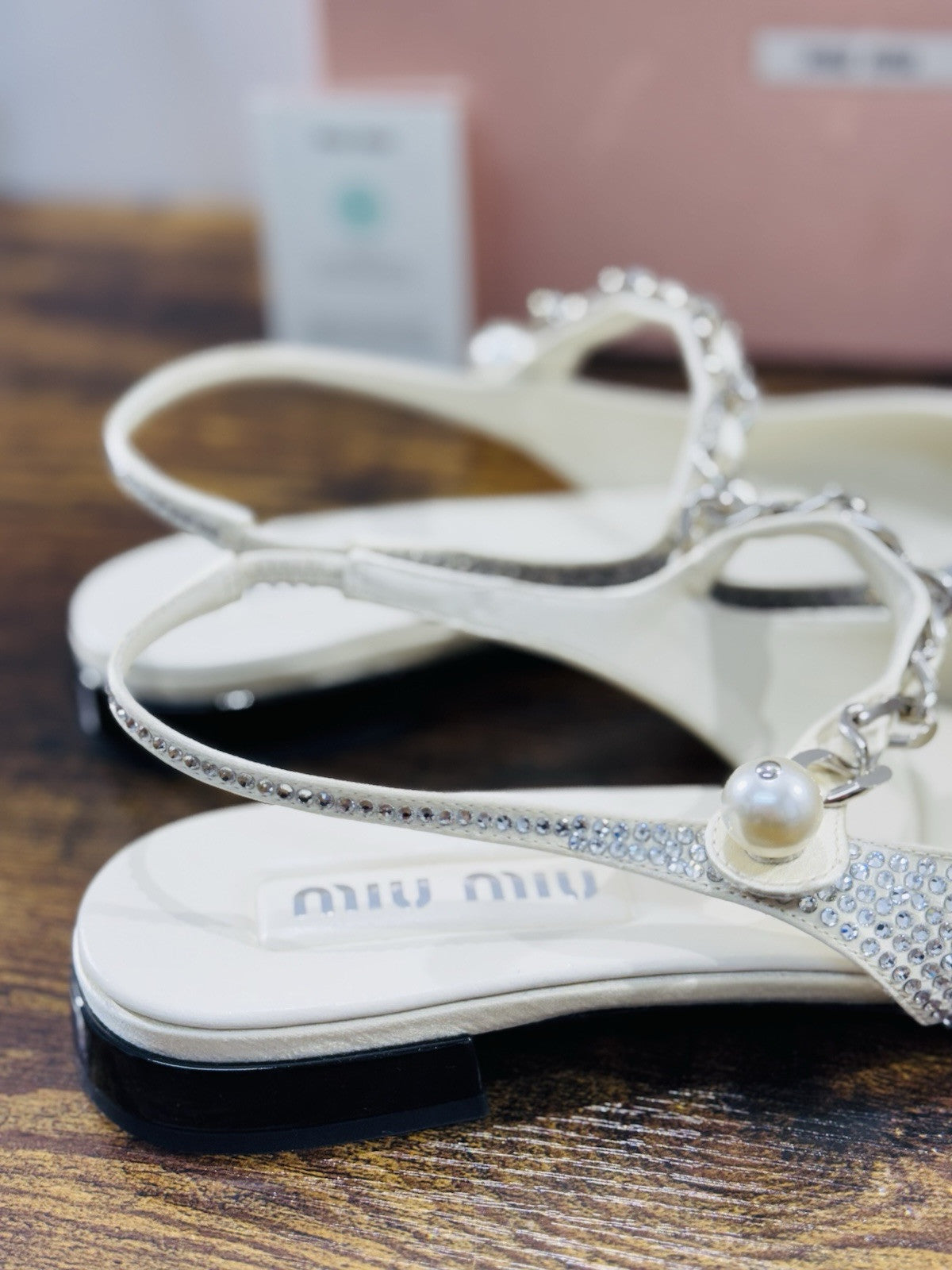 Miu Miu Crystal Slingback Pumps Ivory Black Luxury Miu Miu Woman Shoes 39