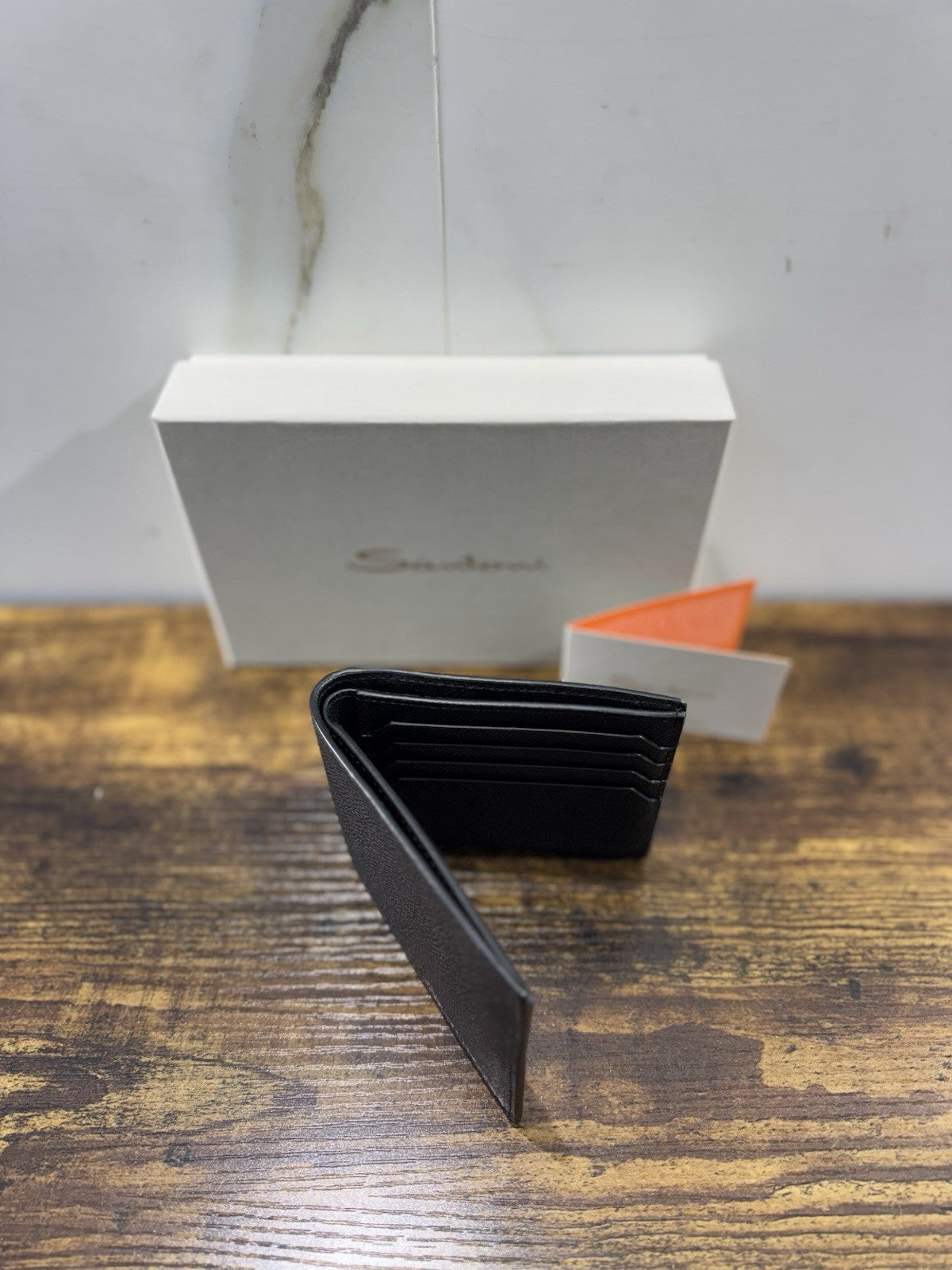 Portafoglio In Pelle Nera Bottolata Santoni Luxury Men Wallet Santoni 