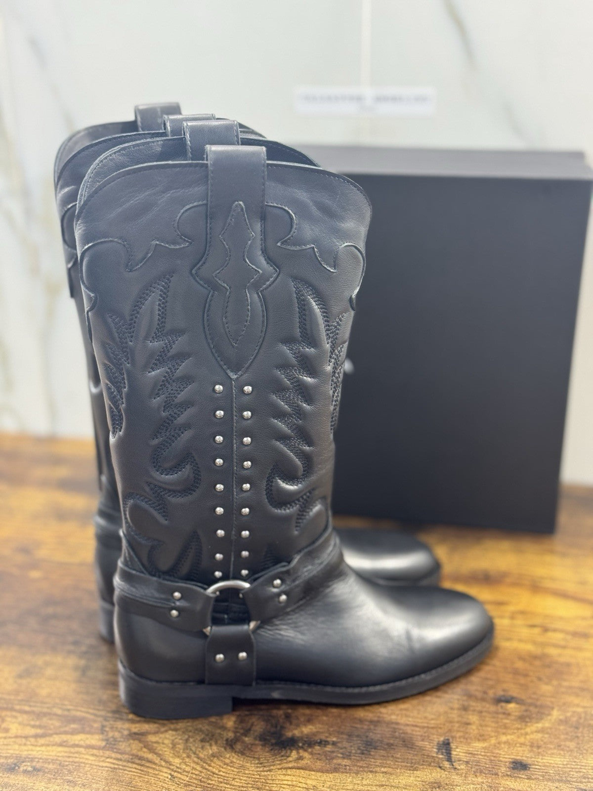Gisel Moire’ Stivale   Donna Pelle Nera Made In Italy 39