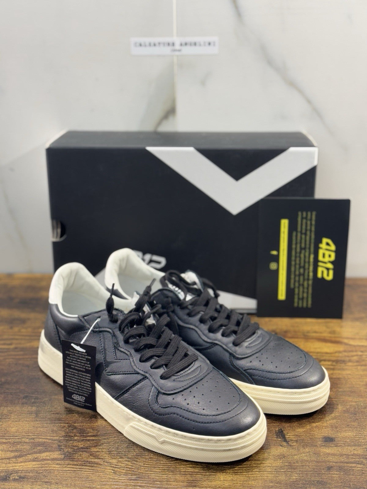 4B12 Sneaker Uomo Hyper Pelle Nera Casual Shoe 44