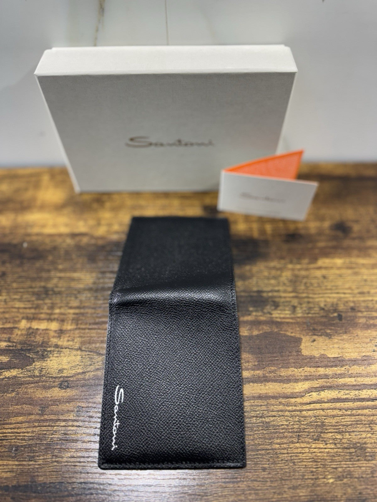Portafoglio In Pelle Nera Bottolata Santoni Luxury Men Wallet Santoni 