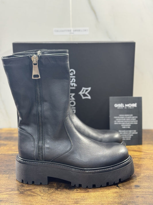 Gisel Moire’ Biker     Donna Pelle Nera Made In Italy 41