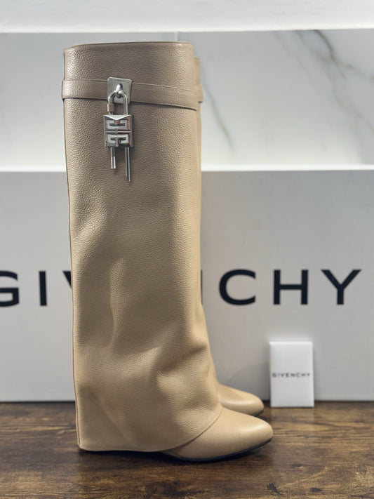 Givenchy Paris Shark Lock Pant Boots Beige Pelle Luxury Woman Boot 40