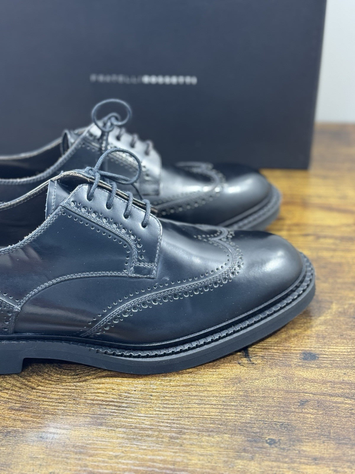 fratelli rossetti Scarpa Uomo Derby Brogue Nero Pelle Luxury Men Shoe 41.5