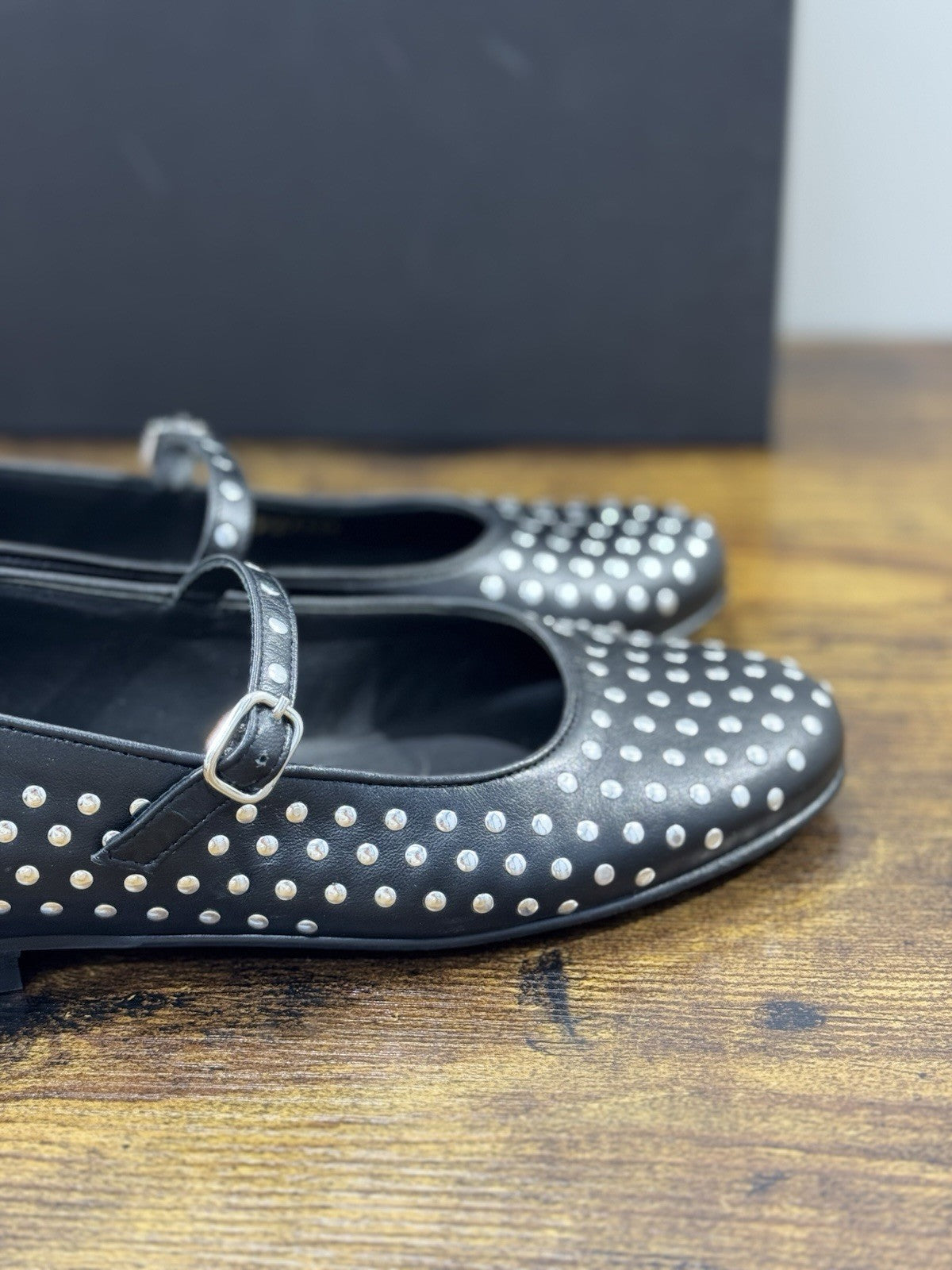 Alohas Ballerina Donna Pelle Nero Borchie  Casual Shoe 36
